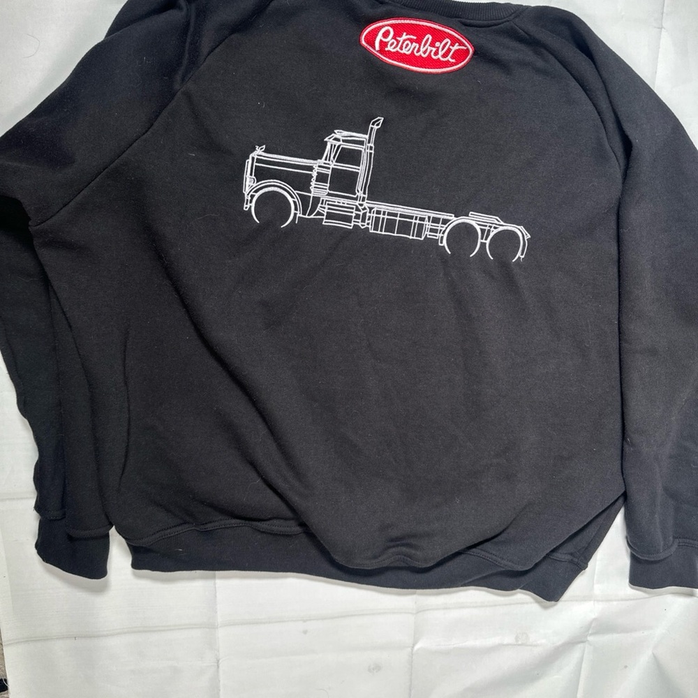Trucker Pullover Crewneck Black Sweatshirt Embroidered Peterbilt And USA Sz 2XL